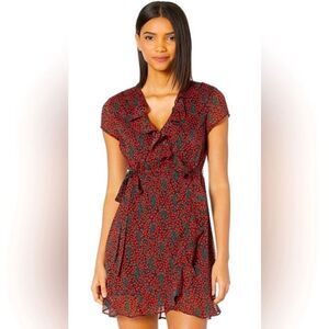 Bardot cherry faux wrap mini dress